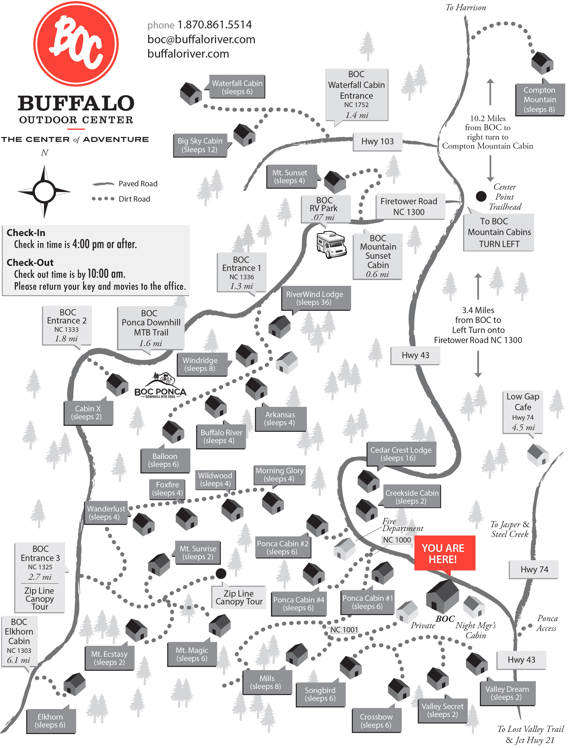 Map of Buffalo Outdoor Center Cabins & Lodges Buffalo National River Cabins and Canoeing in