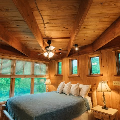 One of the beautiful bedrooms in the Ponca Creek Lodge