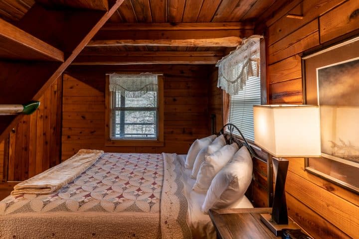 Another view of the main bed in Crossbow Cabin