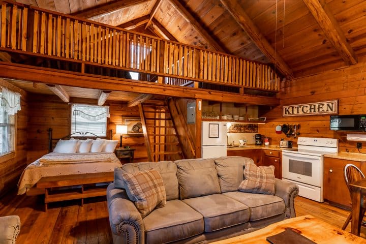 Treat your family to the cozy comforts of the Crossbow Cabin and its open floor plan with woodburning fireplace.