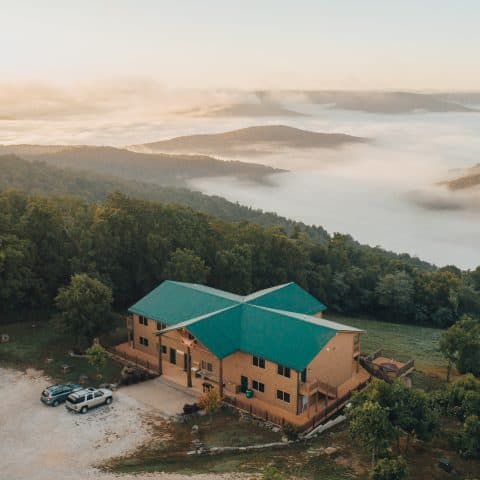 RiverWind Lodge's vast view across the upper Buffalo River wilderness and Arkansas's finest scenery.