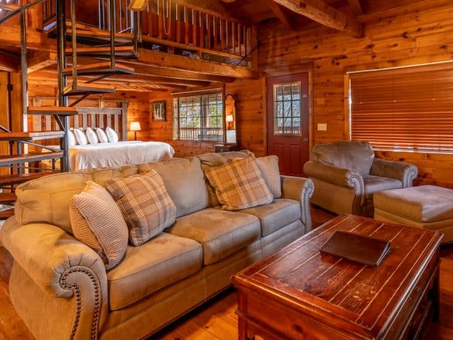 The Buffalo River Cabin features a spacious open floor plan.
