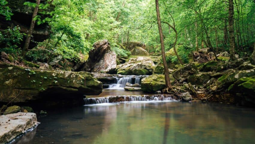 A cascade along Smith Creek running through boulders.