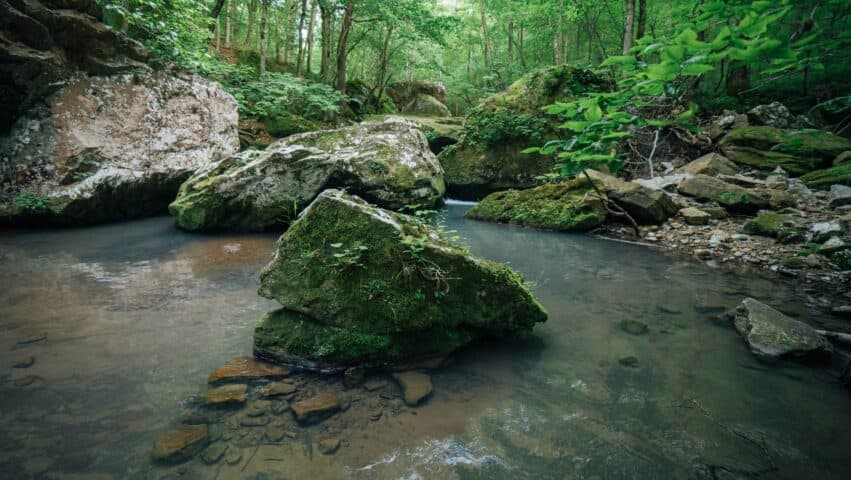 Large boulders lining Smith Creek.