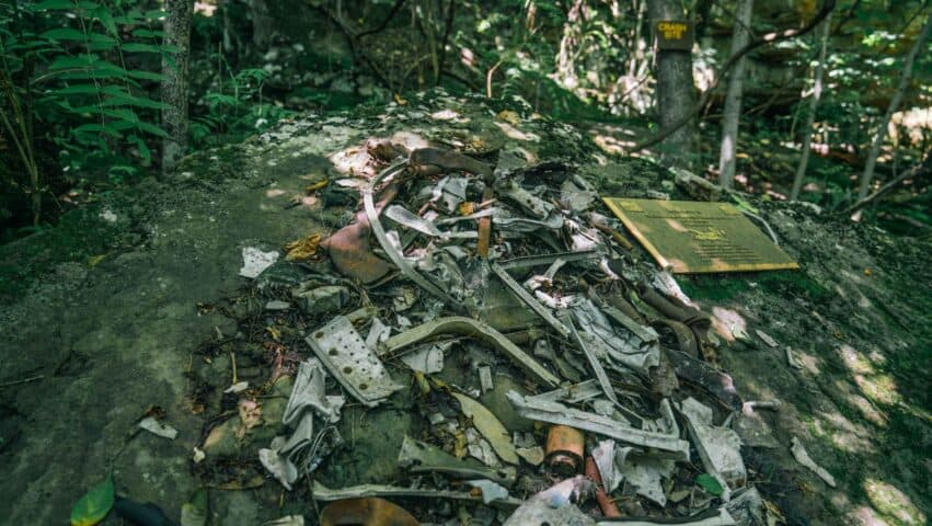 A view of the plane crash remains found along the Round Top Mountain Trail.