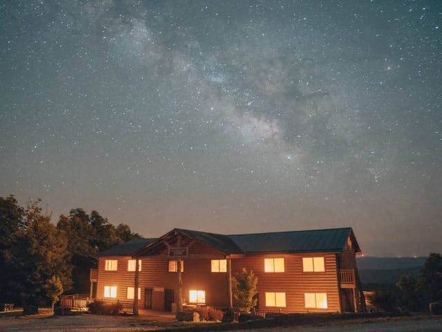 The Milky Way over the Riverwind Lodge.