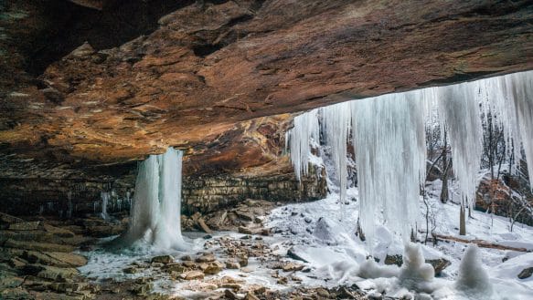 A frozen Glory Hole Falls in the Winter.