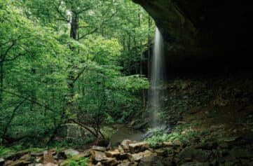View from under the grotto at Hideout Hollow Falls.