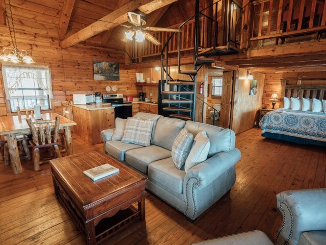 The Buffalo River Cabin features a spacious open floor plan.