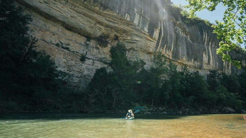 Float beneath beautiful bluffs along the upper Buffalo National River between Ponca and Woolum.