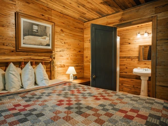 The upstairs sleeping loft of the Elkhorn Cabin features two full-size beds.