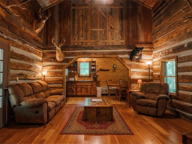 Enjoy rustic comfort in a historic log cabin in the Elkhorn Cabin.