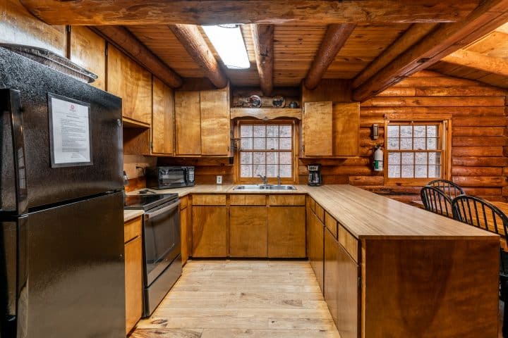 Enjoy a fully-appointed kitchen in the Mills Cabin.