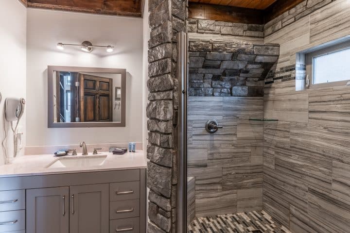 Waterfall shower at the Morning Glory Cabin