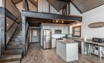 The chef in you will enjoy the spacious countertops and full appliances of the Wanderlust Cabin.