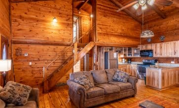 There's plenty of room for family and friends in the Windridge Cabin's spacious living area.