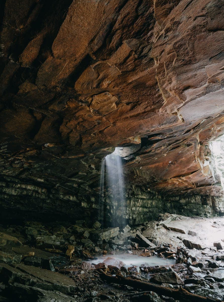 water falling through cracks at Glory Hole trail