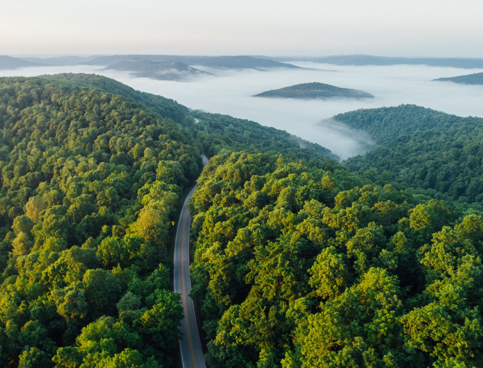 View of road and foggy mountains