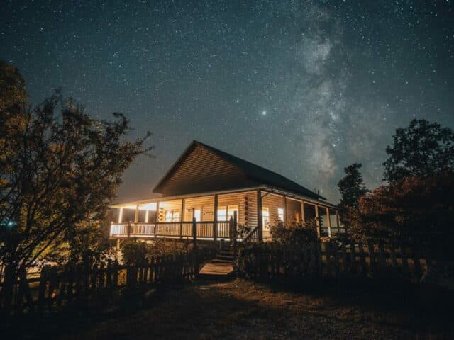 Big Sky cabin at night