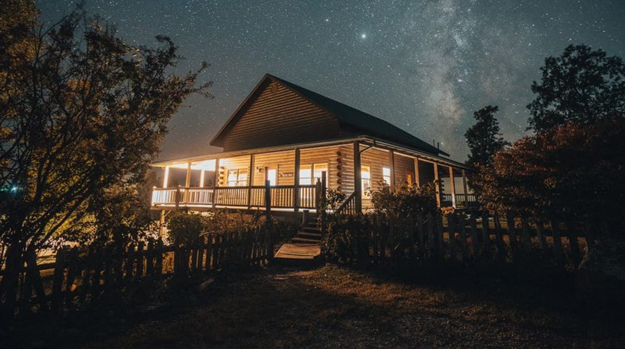 Big Sky cabin at night