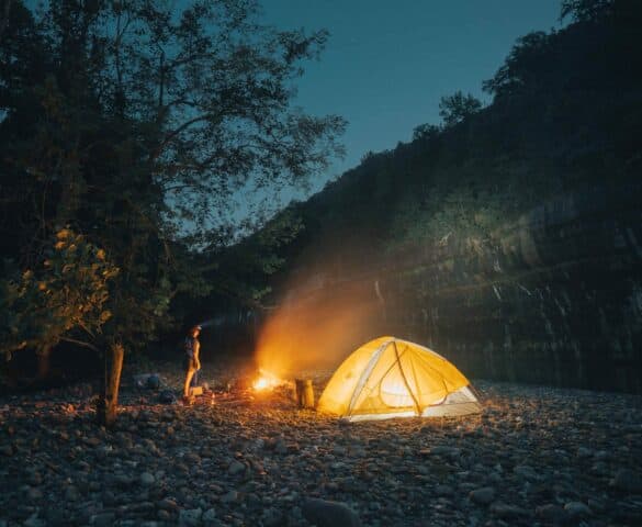 camping by the river and night stars