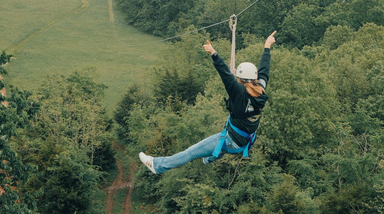 woman ziplining