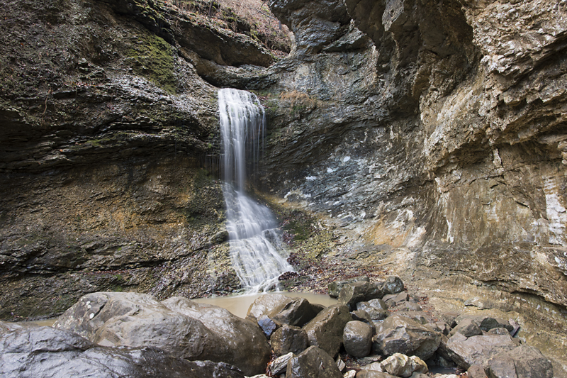 Eden Falls in winter on the Lost Valley Trail near Ponca, Arkansas.