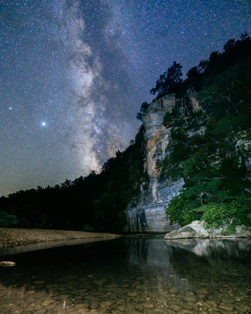 Milky Way over Roark Bluff along the Buffalo National River in Arkansas.