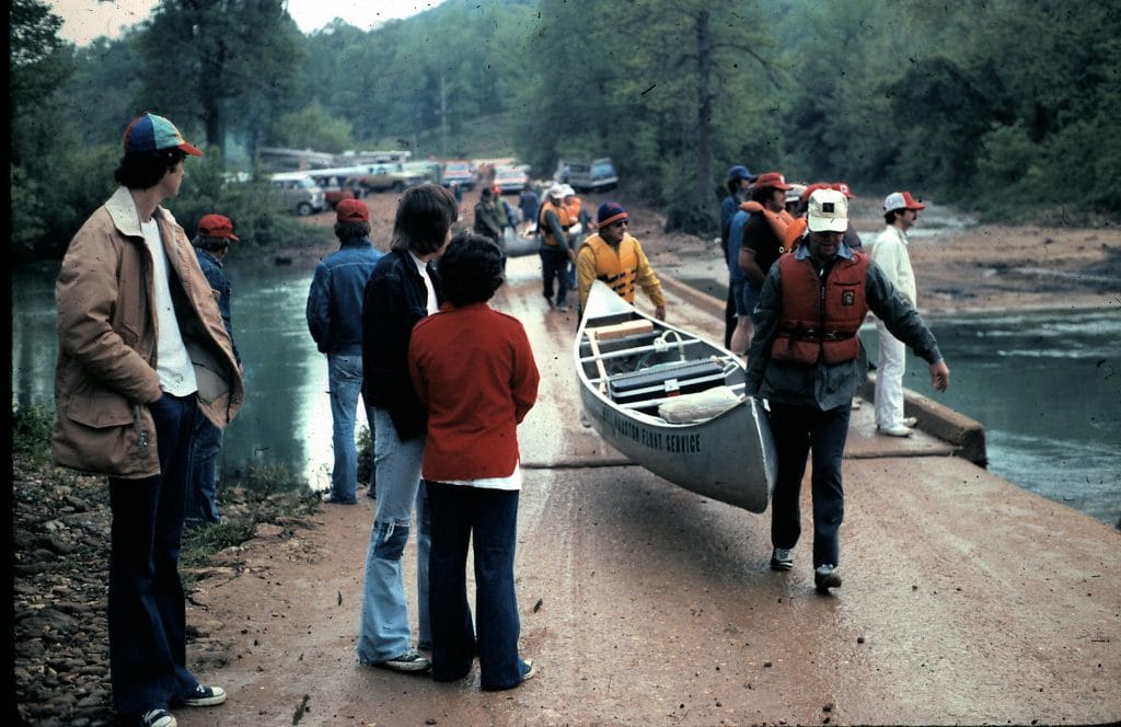 Aluminum canoes at the Ponca Bridge 1976