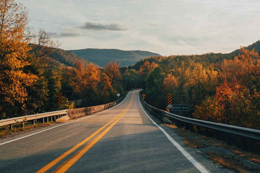 Scenic Autumn Drive near Ponca, Arkansas.