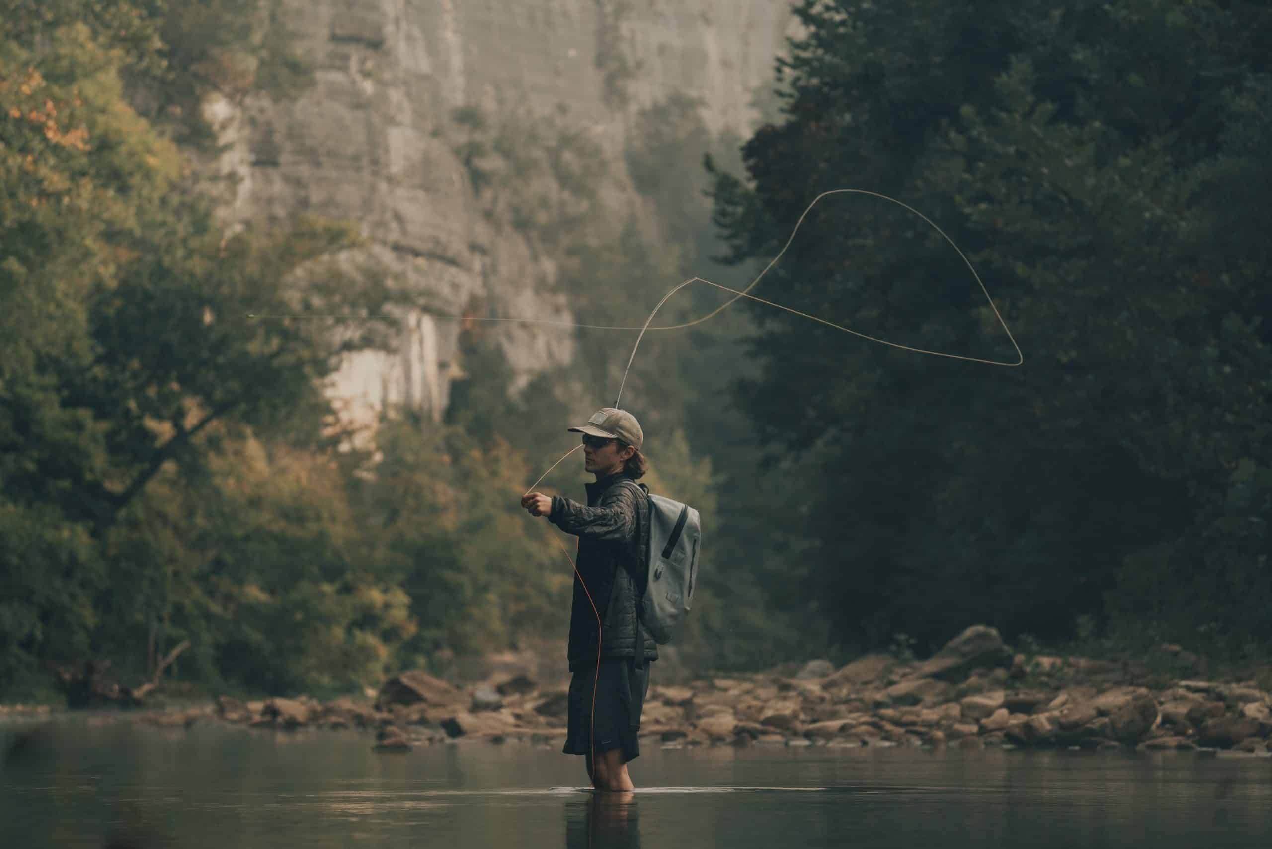 Fly fisherman on the Upper Buffalo National River near Ponca, Arkansas.