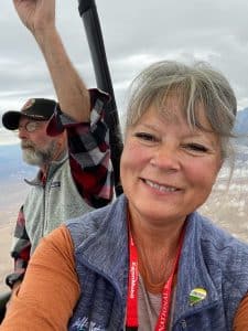 Rhonda Mills of Buffalo Outdoor Center in flight at Albuquerque with her husband and pilot Mike Mills.