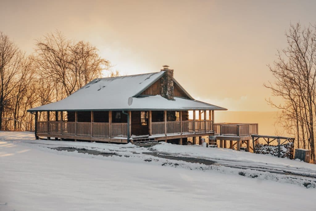 Cozy winter cabins in Arkansas at Buffalo Outdoor Center are the perfect winter perch for a scenic view.