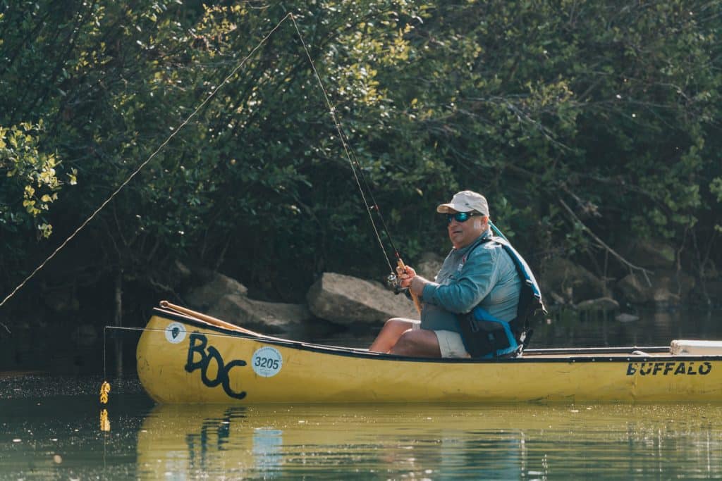 Fishing from canoe on Buffalo National River