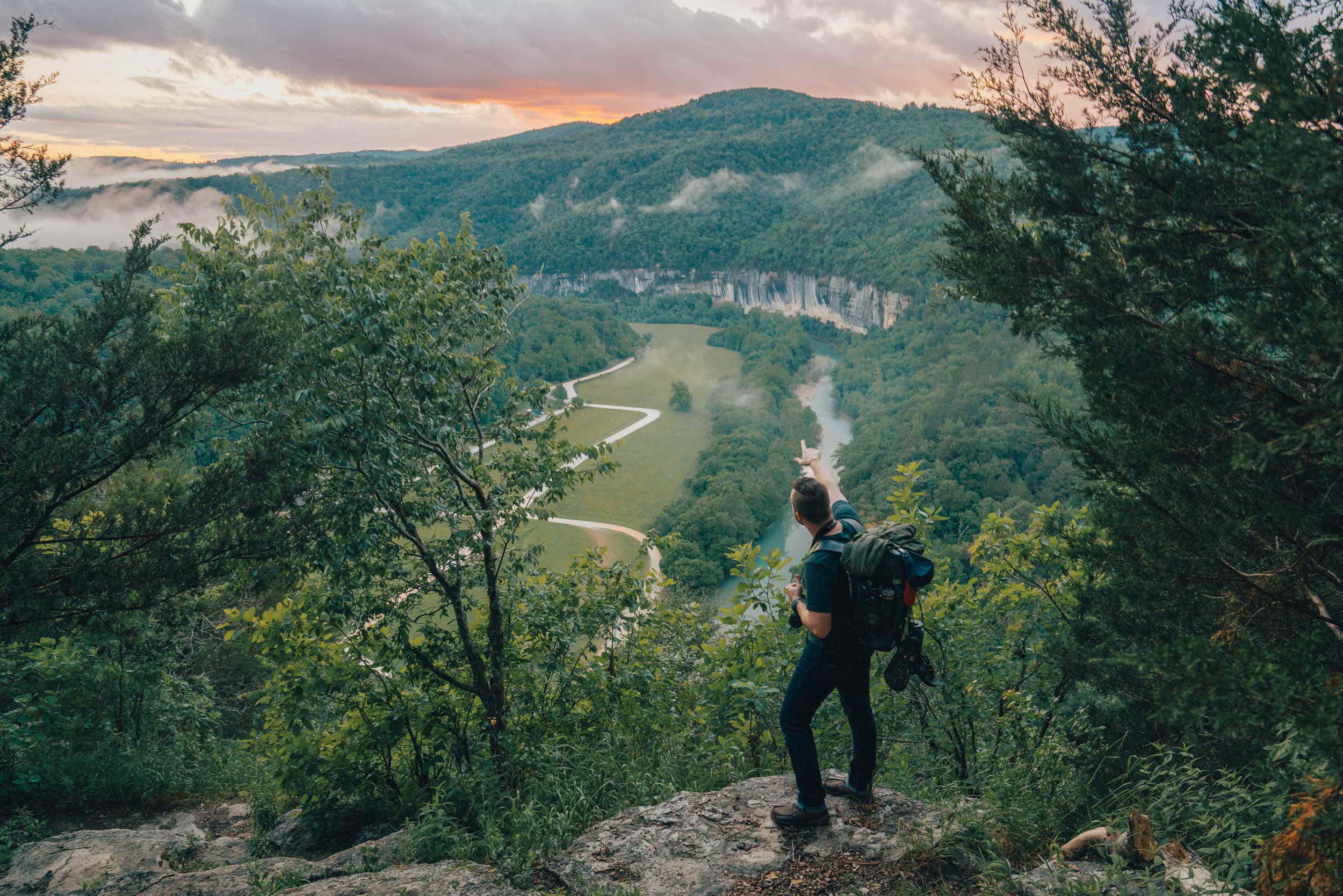 Hiking the Buffalo River Trail at the Steel Creek Overlook.