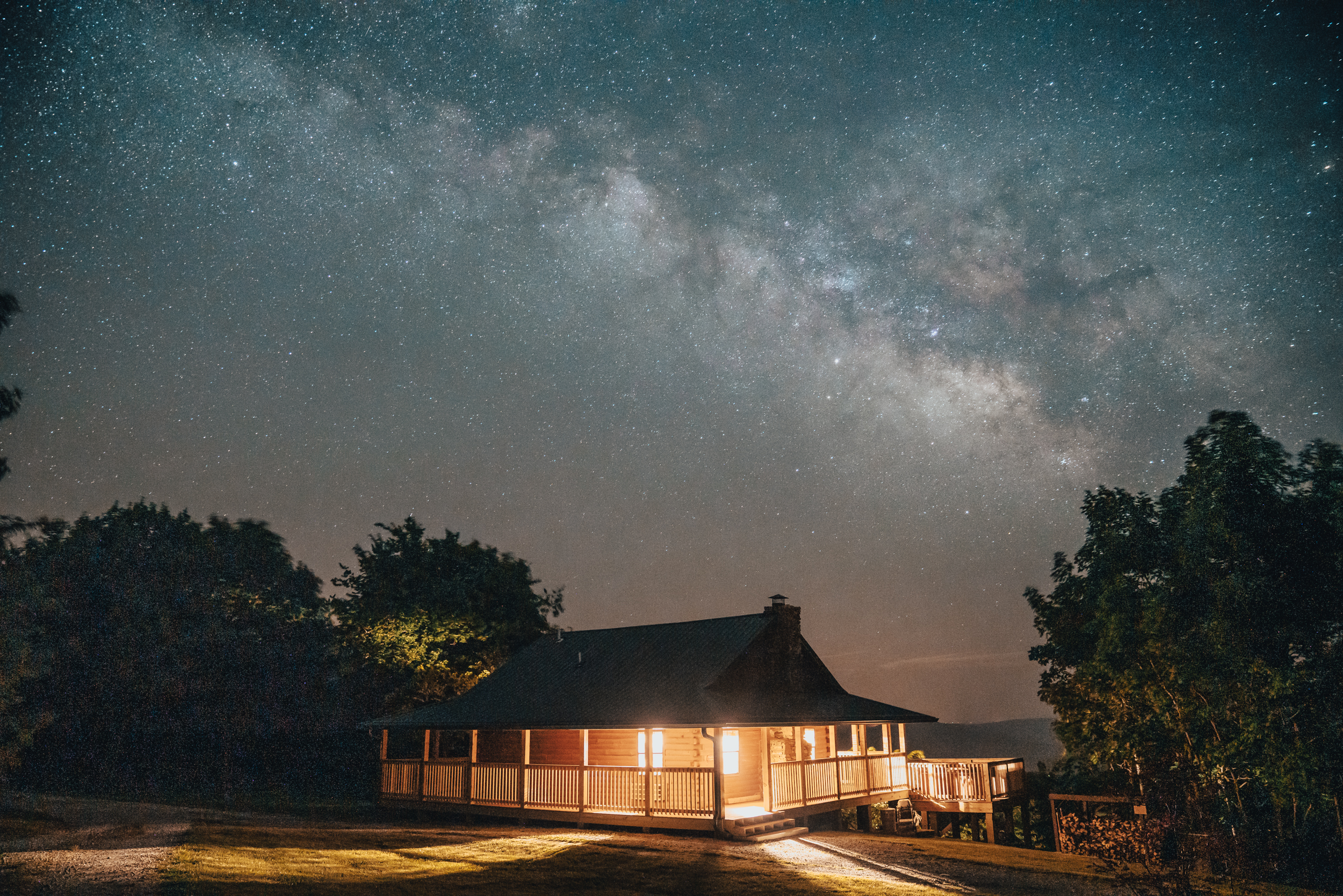 The Milky Way in all its glory over the Buffalo River Cabin.