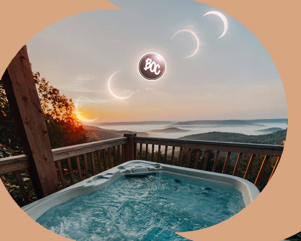 Enjoy your own private eclipse perch from a Buffalo Outdoor Center hot tub cabin.